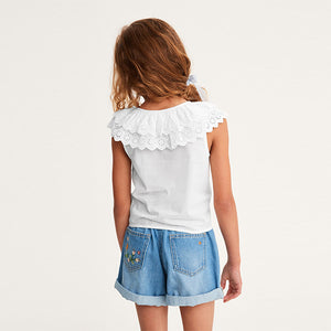 White Frill Collar Tie Front Blouse (3-12yrs)