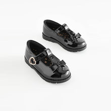 Load image into Gallery viewer, Black Patent School Junior Bow T-Bar Shoes (Younger Girls)
