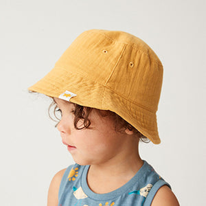 Ochre Yellow Puff Fabric Bucket Hat (1-6yrs)