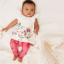 Load image into Gallery viewer, Coral/White Floral Baby Woven T-Shirt And Leggings Set 2 Piece (0-18mths)
