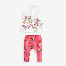 Load image into Gallery viewer, Coral/White Floral Baby Woven T-Shirt And Leggings Set 2 Piece (0-18mths)

