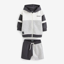 Load image into Gallery viewer, Monochrome Colourblock Zip Through Hoodie and Shorts Set (3mths-6yrs)
