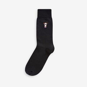 Black Summer Dogs 5 Pack Embroidered Socks