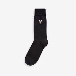 Black Summer Dogs 5 Pack Embroidered Socks