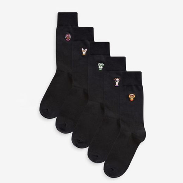 Black Summer Dogs 5 Pack Embroidered Socks