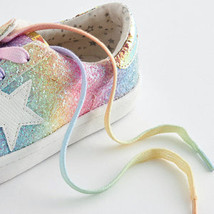 Rainbow Pastel Glitter Star Lace-Up Trainers (Older Girls)
