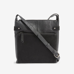 Black Leather Pocket Messenger Bag