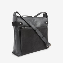 Load image into Gallery viewer, Black Leather Pocket Messenger Bag
