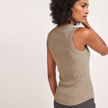 Load image into Gallery viewer, Taupe Brown Ribbed Racer Tank Vest Sleeveless Top
