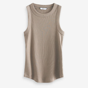 Taupe Brown Ribbed Racer Tank Vest Sleeveless Top