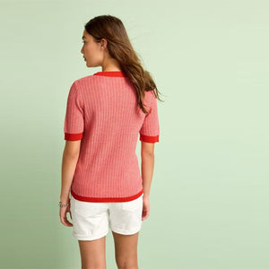 Bright Red Chevron Pattern Short Sleeve Knit Top