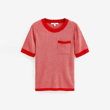 Load image into Gallery viewer, Bright Red Chevron Pattern Short Sleeve Knit Top
