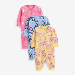 Multi Bright Printed Footless Baby Sleepsuits 3 Pack (0mths-18mths)
