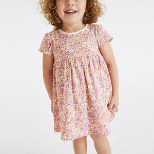 Pink Ditsy Short Sleeve Cotton Jersey Dress (3mths-6yrs)