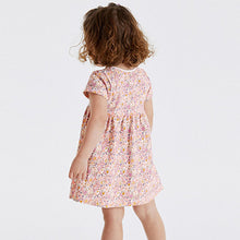 Load image into Gallery viewer, Pink Ditsy Short Sleeve Cotton Jersey Dress (3mths-6yrs)
