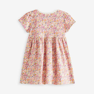 Pink Ditsy Short Sleeve Cotton Jersey Dress (3mths-6yrs)