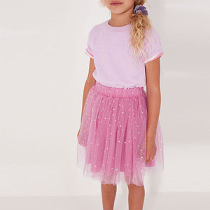 Pink Foil Sparkle Soft Mesh Skirt (3-12yrs)