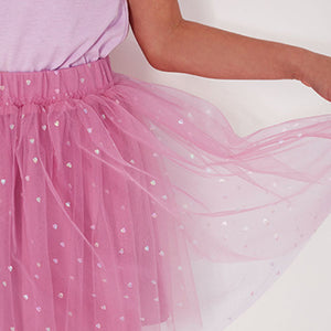 Pink Foil Sparkle Soft Mesh Skirt (3-12yrs)