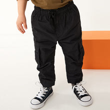 Load image into Gallery viewer, Black Lined 100% Cotton Cargo Trousers (3mths-6yrs)
