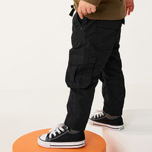 Load image into Gallery viewer, Black Lined 100% Cotton Cargo Trousers (3mths-6yrs)
