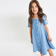 Load image into Gallery viewer, Blue Denim Ruched Sleeve Dress (3-12yrs)
