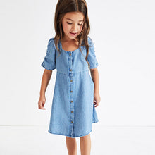 Load image into Gallery viewer, Blue Denim Ruched Sleeve Dress (3-12yrs)
