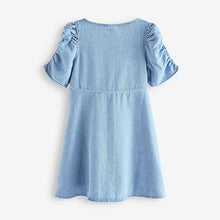 Load image into Gallery viewer, Blue Denim Ruched Sleeve Dress (3-12yrs)
