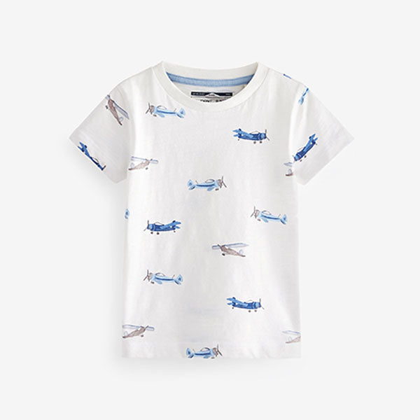 White Plane Short Sleeve All Over Print T-Shirt (3mths-6yrs)