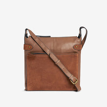 Load image into Gallery viewer, Tan Brown Leather Pocket Messenger Bag
