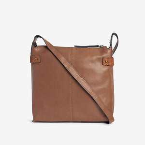 Tan Brown Leather Pocket Messenger Bag