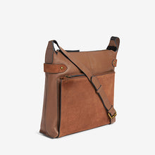 Load image into Gallery viewer, Tan Brown Leather Pocket Messenger Bag
