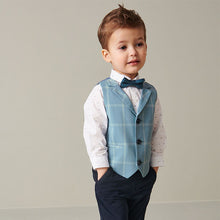 Load image into Gallery viewer, Blue Check Waistcoat Set With Shirt &amp; Bow Tie (3mths-6yrs)
