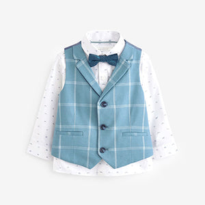 Blue Check Waistcoat Set With Shirt & Bow Tie (3mths-6yrs)