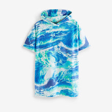 Load image into Gallery viewer, Blue TowelIing Tie Dye Poncho (3-12yrs)
