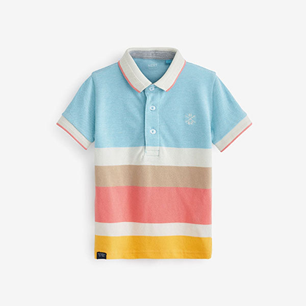 Multicolour Pastels Short Sleeve Stripe Pique Jersey Polo Shirt (3mths-6yrs)