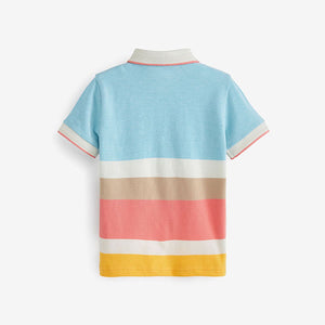 Multicolour Pastels Short Sleeve Stripe Pique Jersey Polo Shirt (3mths-6yrs)