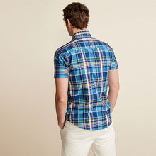 Load image into Gallery viewer, Blue Check Regular Fit Short Sleeve Easy Iron Button Down Oxford Shirt
