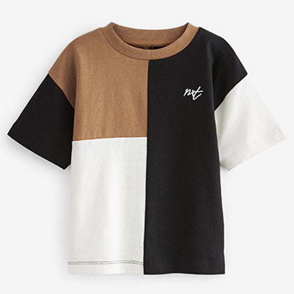 Black / Tan Brown Short Sleeve Colourblock T-Shirt (3mths-6yrs)