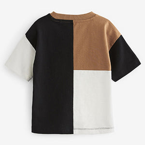Black / Tan Brown Short Sleeve Colourblock T-Shirt (3mths-6yrs)