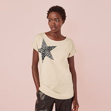 Load image into Gallery viewer, Stone Graphic Star Curved Hem Short Sleeve T-Shirt
