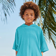 Load image into Gallery viewer, Aqua Blue Oversized Hooded Toweling Cover-Up (Older Boys)
