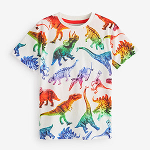 White Rainbow Dinosaur All Over Print Short Sleeve T-Shirt (3-10yrs)