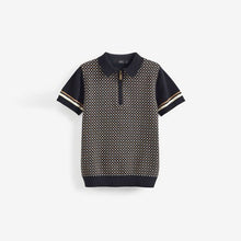 Load image into Gallery viewer, Black /Tan Knitted Short Sleeve Geo Pattern Polo Shirt (3-12yrs)
