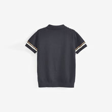 Load image into Gallery viewer, Black /Tan Knitted Short Sleeve Geo Pattern Polo Shirt (3-12yrs)
