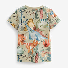 Load image into Gallery viewer, Khaki Green Dino Short Sleeve All Over Print T-Shirt (3mths-6yrs)
