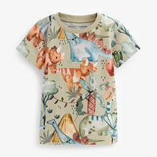 Load image into Gallery viewer, Khaki Green Dino Short Sleeve All Over Print T-Shirt (3mths-6yrs)
