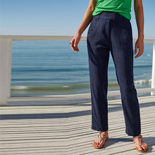Load image into Gallery viewer, Navy Blue Linen Blend Taper Trousers
