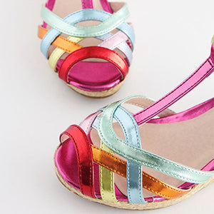 Rainbow Weave Strap Wedge Sandals (Older Girls)