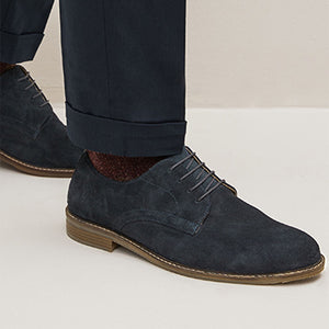 Navy Blue Suede Derby Shoes