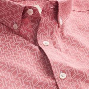 Pink Stretch Oxford Printed Short Sleeve Shirt